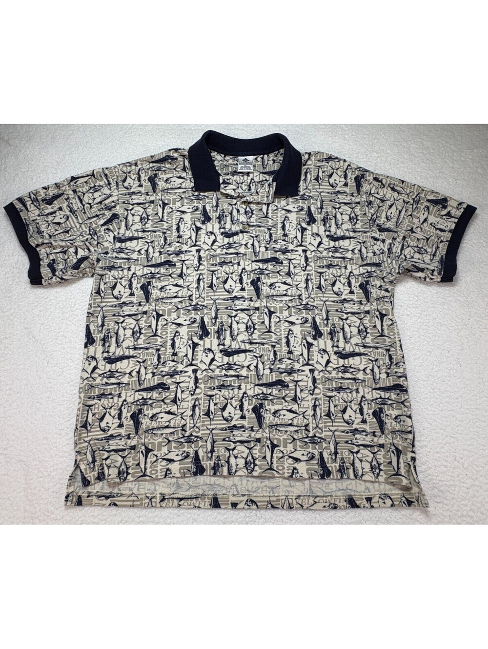 Columbia Sportswear Co. Albacore Tuna Fish All Over Print Polo Mens Size XL Blue